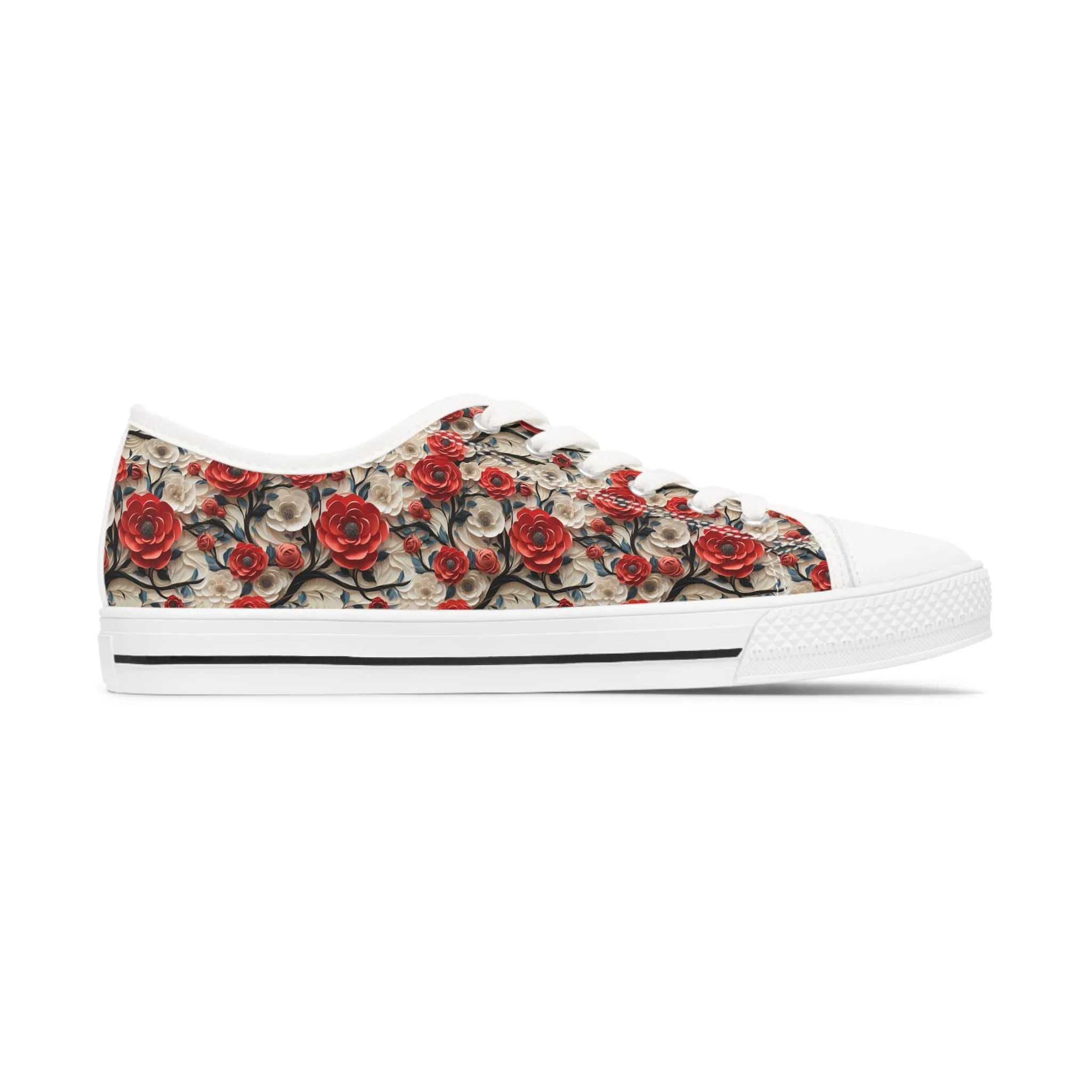 3D Rose Trellis Ladies' Low Top Sneakers - Walk Through a Garden of Elegance – Where Roses Bloom at Your Feet!