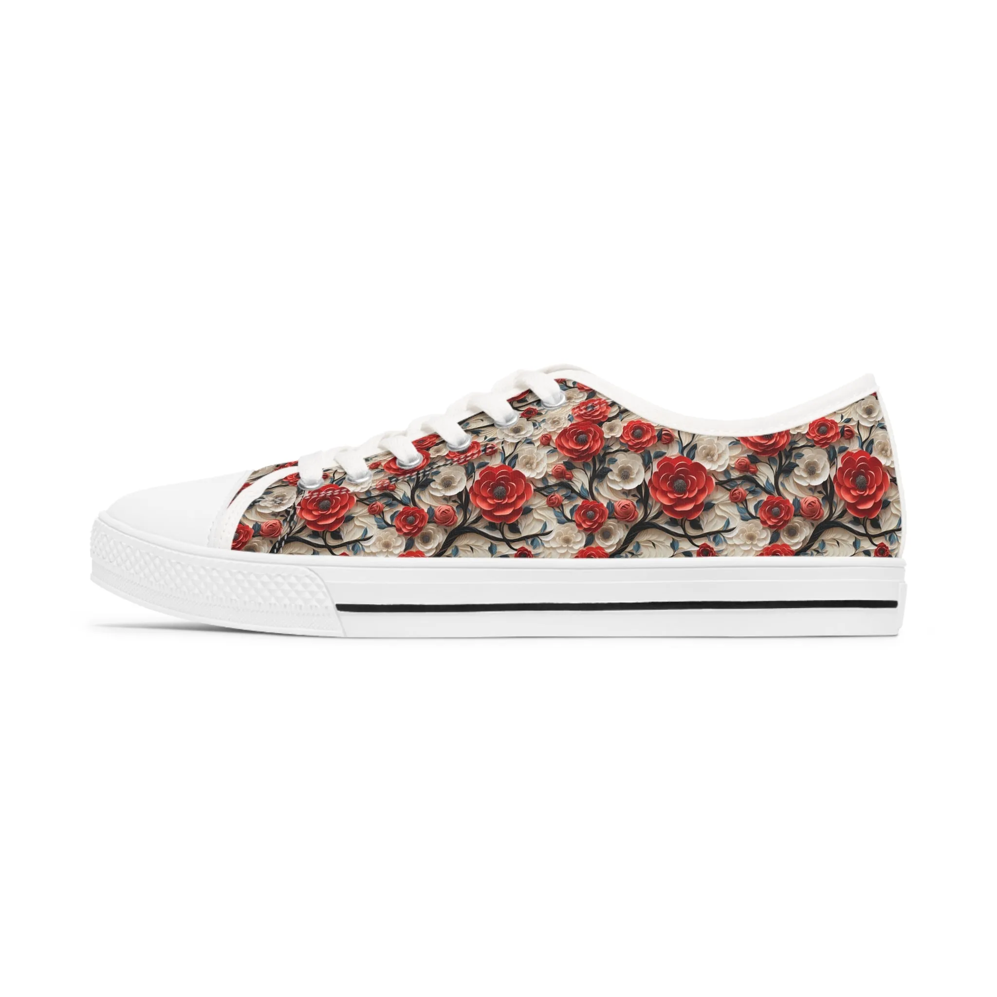 3D Rose Trellis Ladies' Low Top Sneakers - Walk Through a Garden of Elegance – Where Roses Bloom at Your Feet!