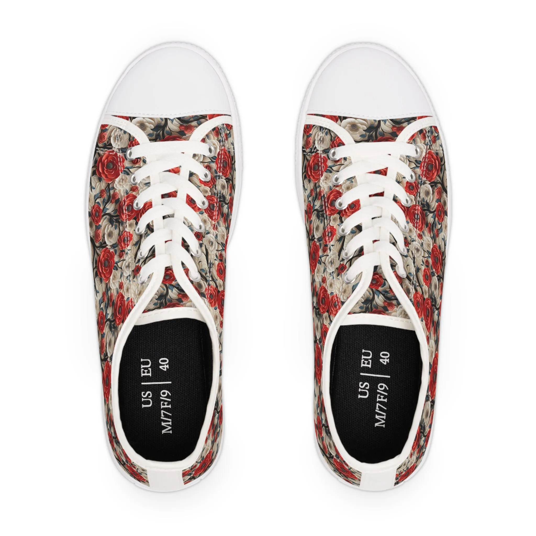 3D Rose Trellis Ladies' Low Top Sneakers - Walk Through a Garden of Elegance – Where Roses Bloom at Your Feet!