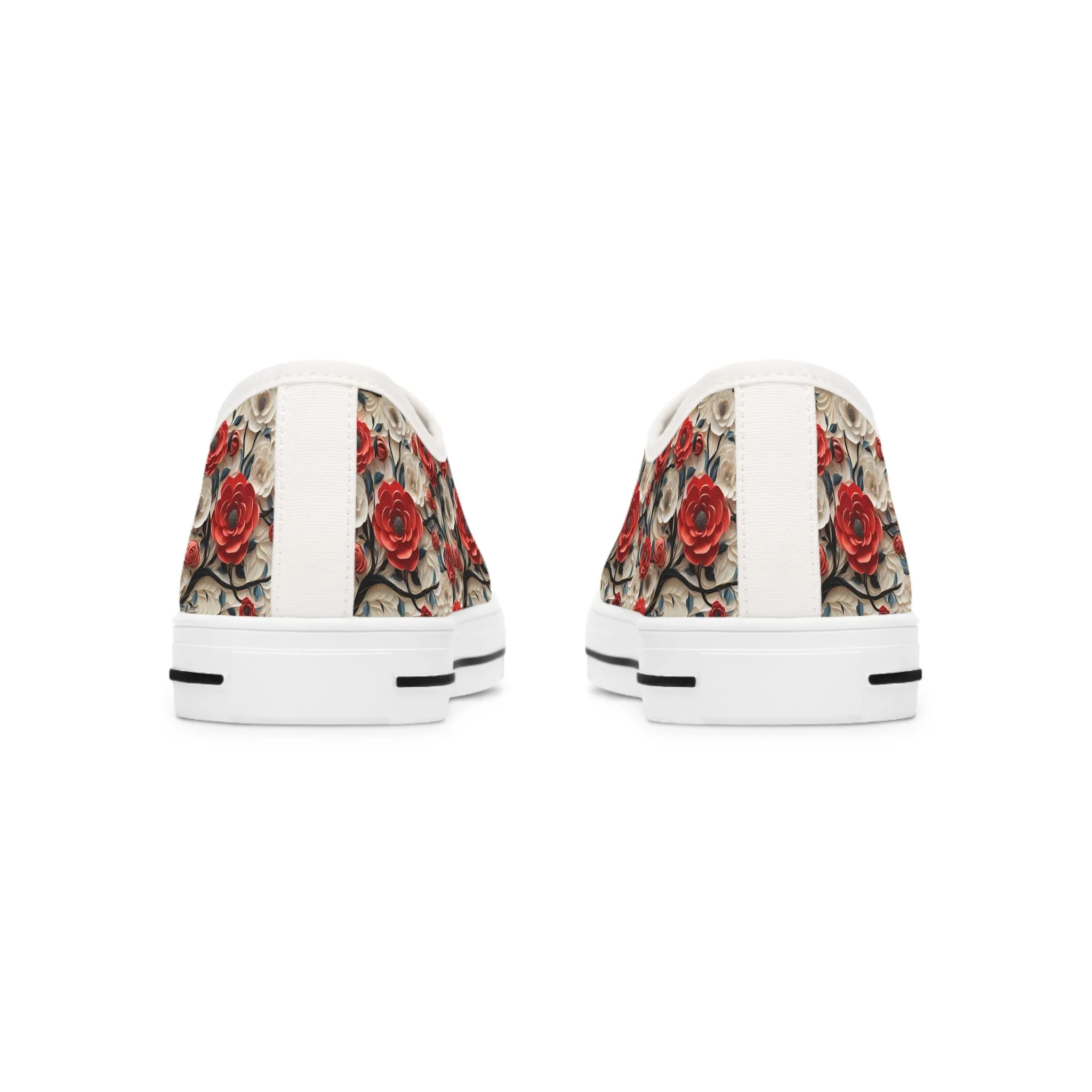3D Rose Trellis Ladies' Low Top Sneakers - Walk Through a Garden of Elegance – Where Roses Bloom at Your Feet!
