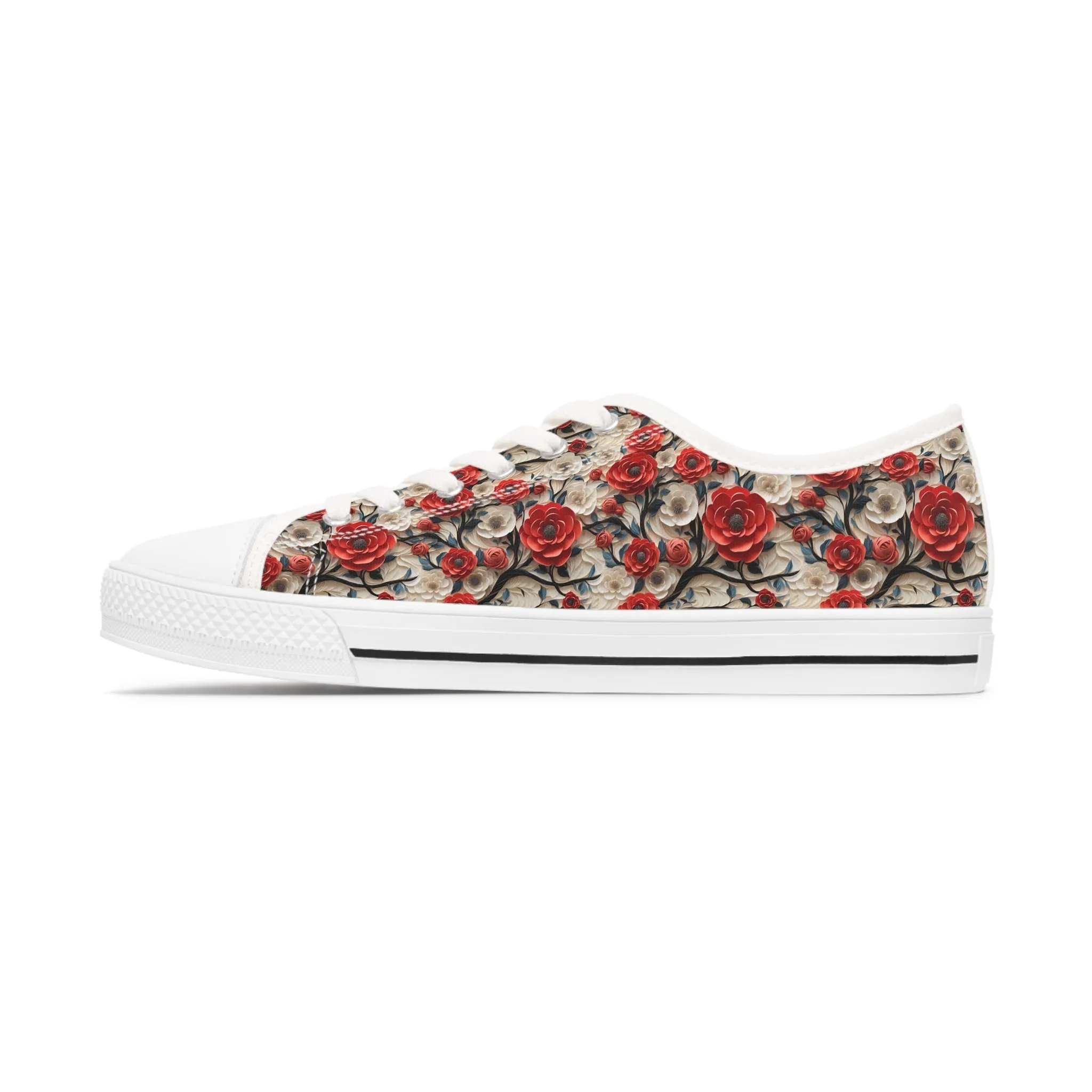 3D Rose Trellis Ladies' Low Top Sneakers - Walk Through a Garden of Elegance – Where Roses Bloom at Your Feet!