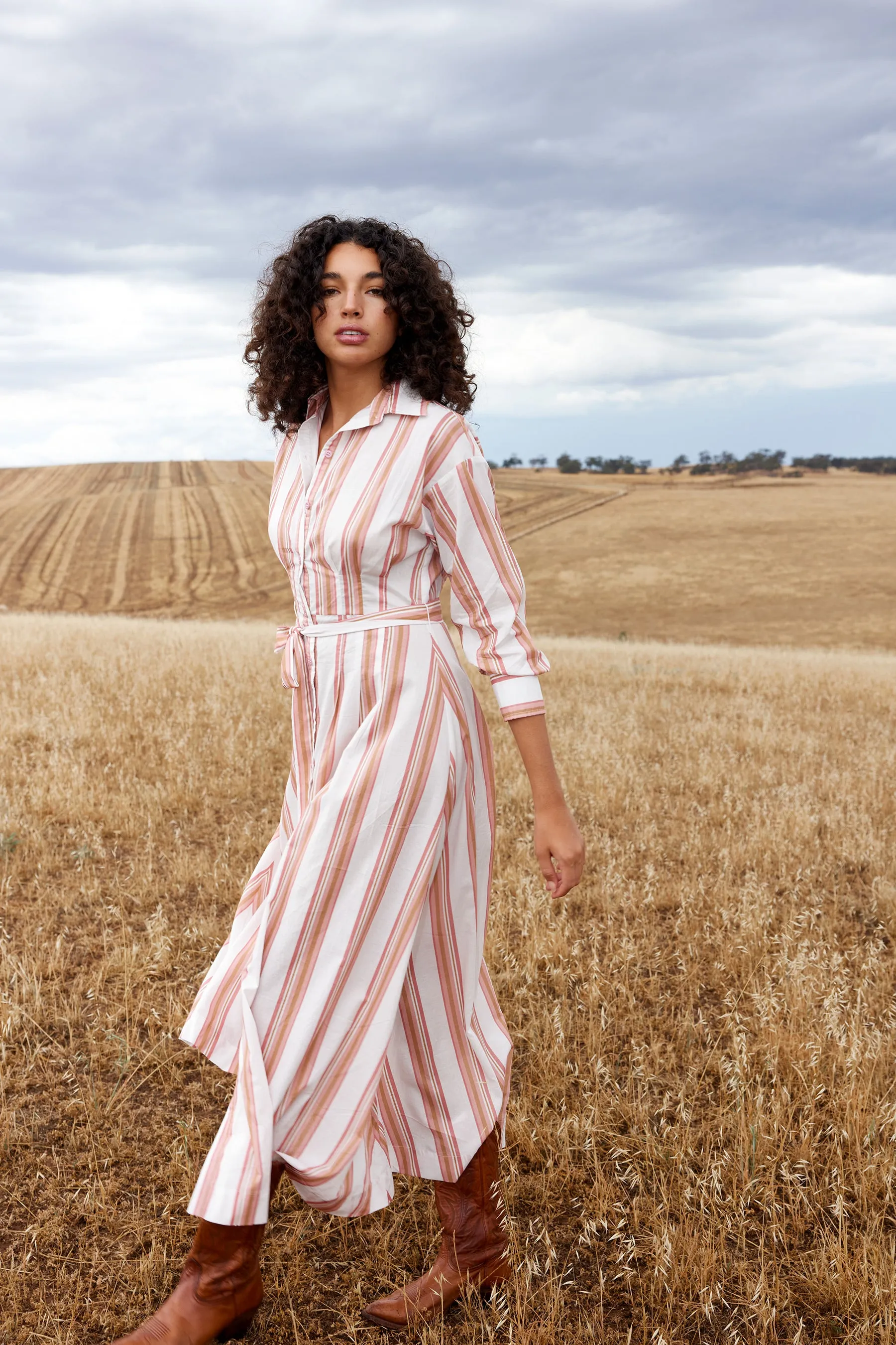 ARLET DRESS IN PEONY/ANTIQUE STRIPE