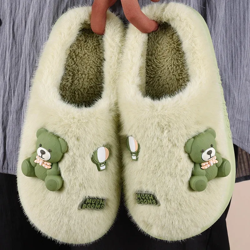 Autumn winter cotton slippers Women cute cartoon bear