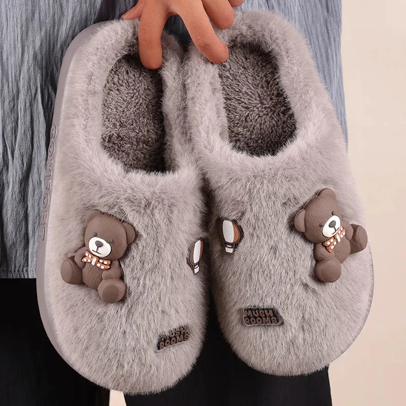 Autumn winter cotton slippers Women cute cartoon bear