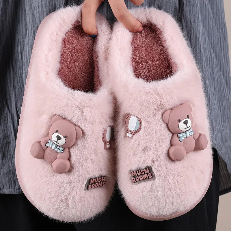 Autumn winter cotton slippers Women cute cartoon bear