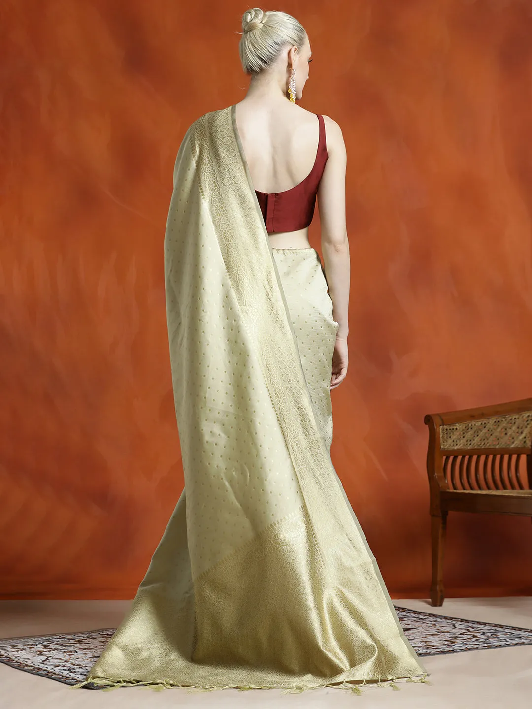 Beige Silk Banarasi Zari Woven Party Wear Saree