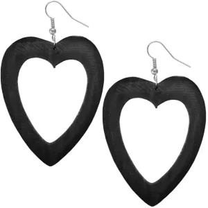 Black Wooden Heart Earrings