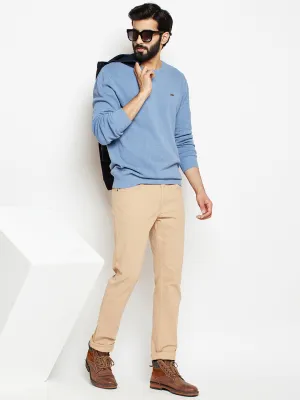 Blue Solid Round Neck Sweater