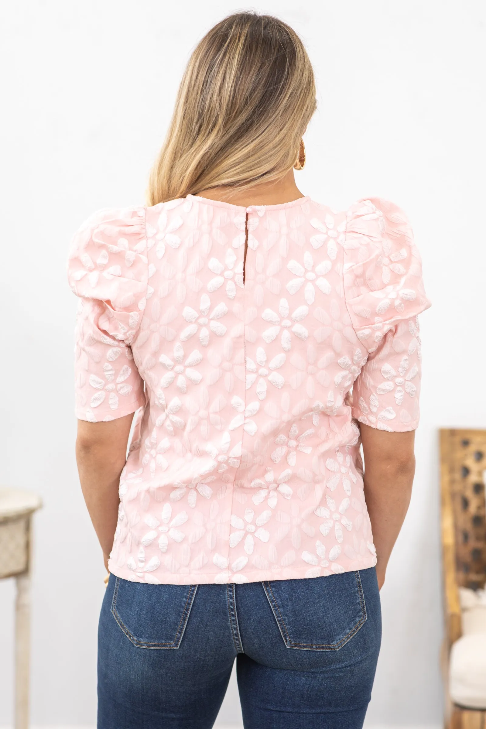 Blush Floral Jacquard Woven Top