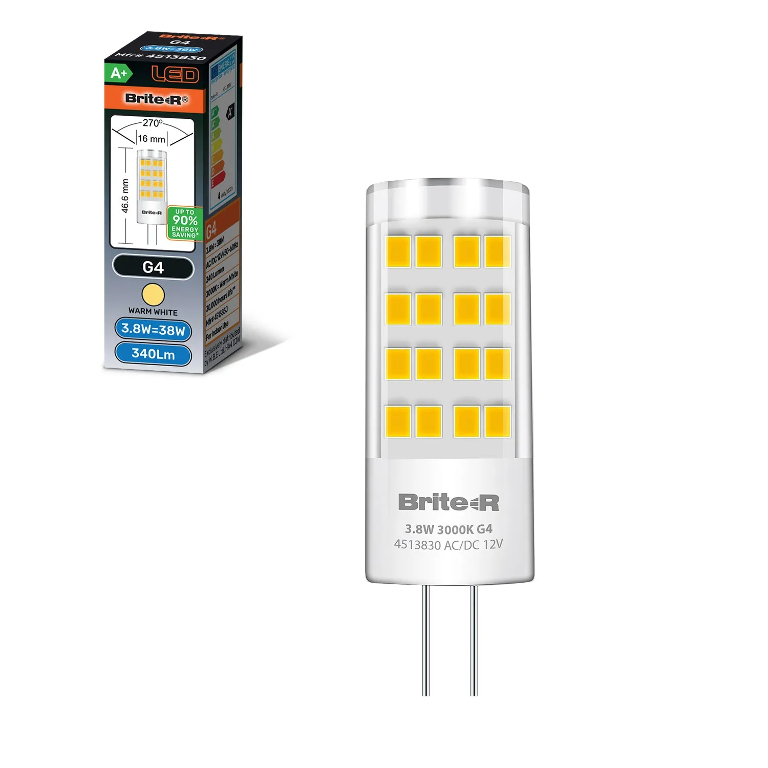Brite-R 3.8W G4 LED Bulb Warm White 3000K