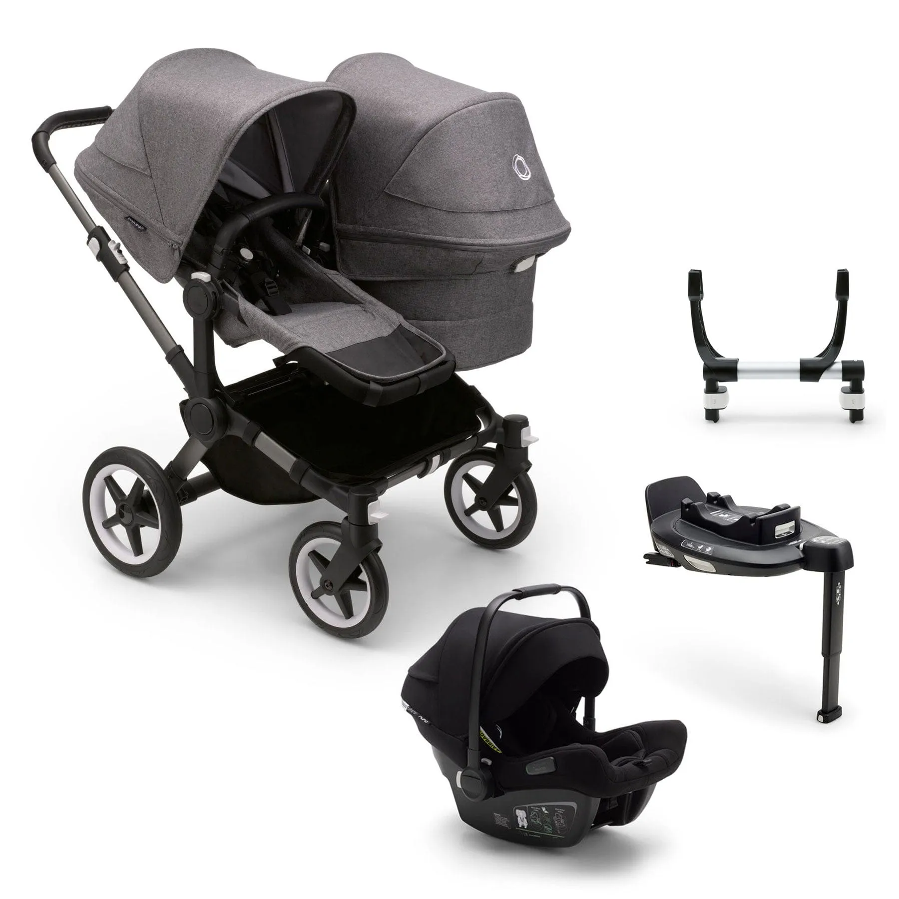 Bugaboo Donkey 5 Duo Complete Turtle Travel System in Grey Mélange