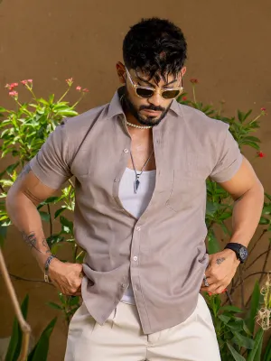 Burnt Sugar Linen Half Sleeve Solid Shirt