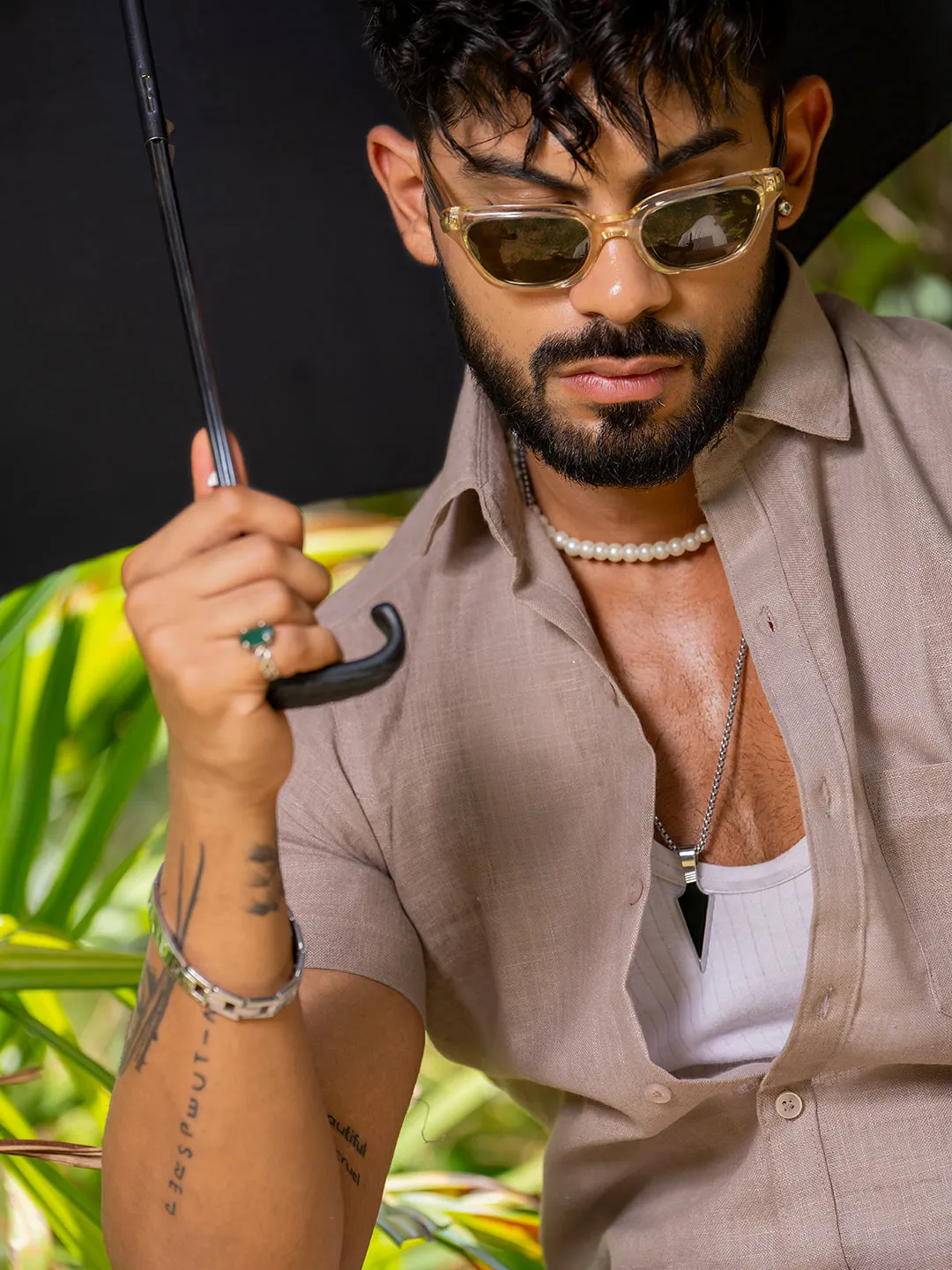 Burnt Sugar Linen Half Sleeve Solid Shirt