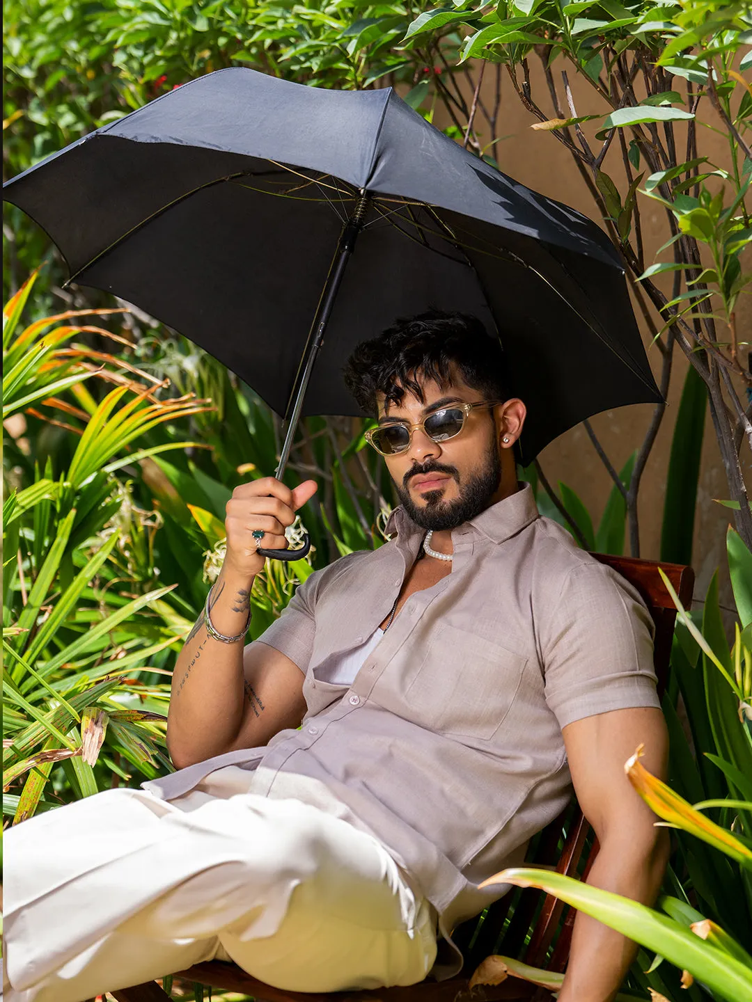 Burnt Sugar Linen Half Sleeve Solid Shirt
