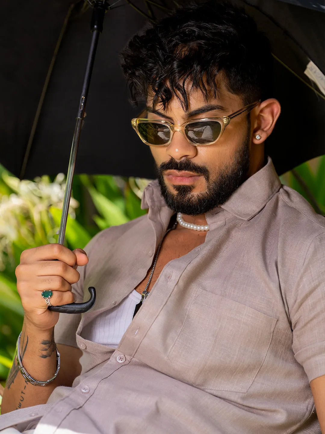 Burnt Sugar Linen Half Sleeve Solid Shirt