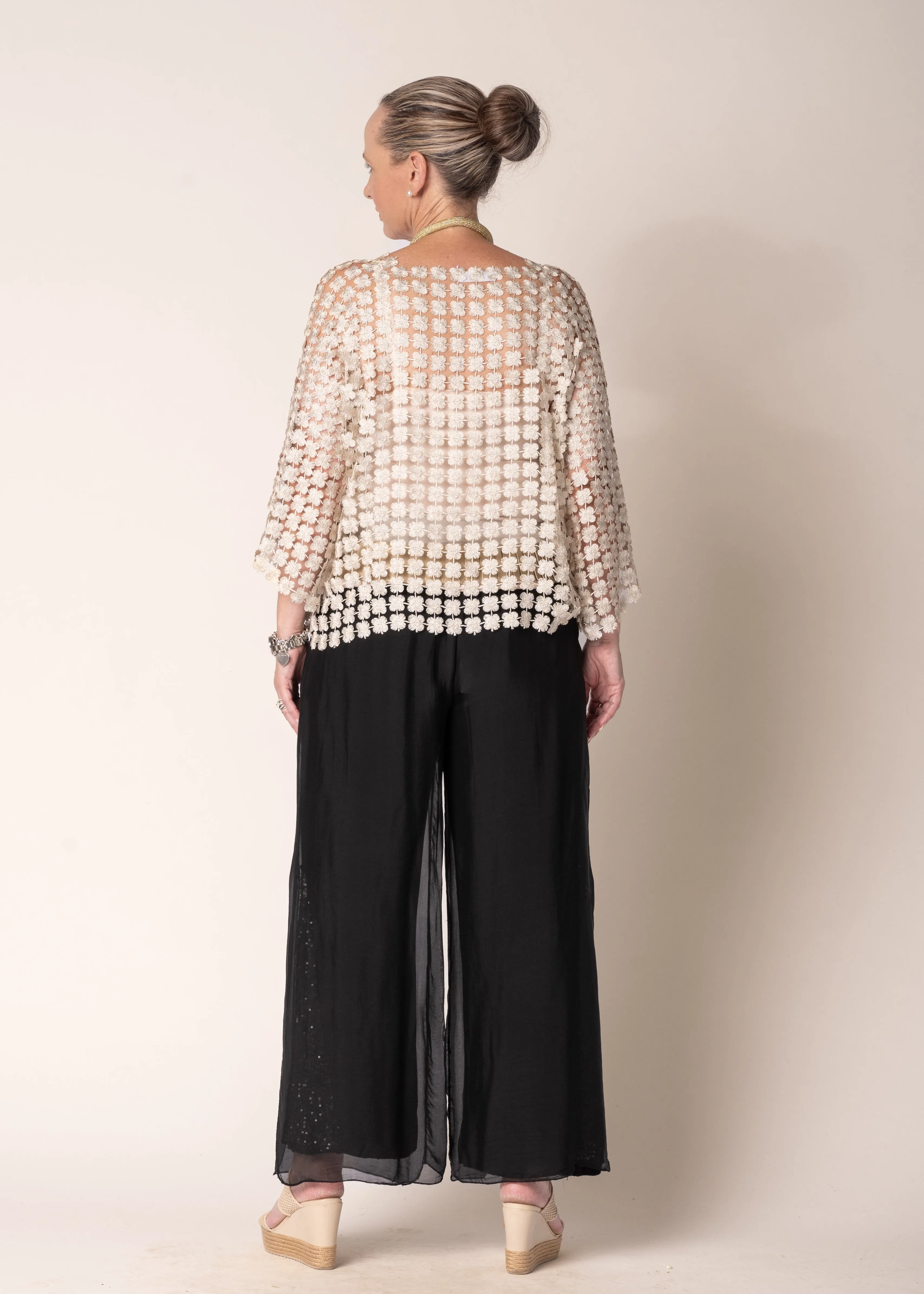Carera Woven Metallic Top in Latte