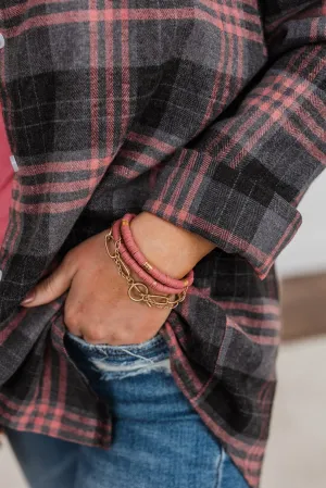 Charmingly Chic Stackable Bracelet Set- Mauve & Gold