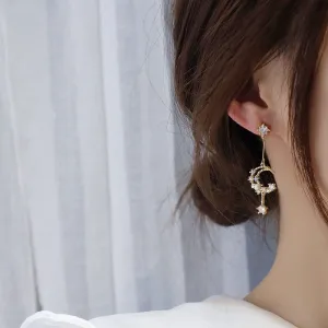 Chic Rhinestone Inlaid Moon Phase Dangle Earrings