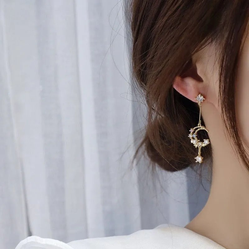 Chic Rhinestone Inlaid Moon Phase Dangle Earrings