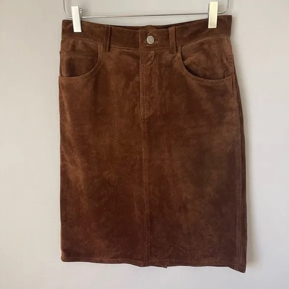 Chocolate brown Knee Length Suede Skirt