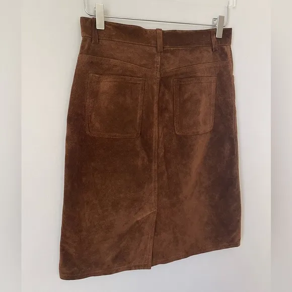 Chocolate brown Knee Length Suede Skirt