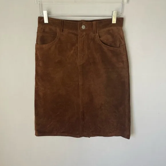 Chocolate brown Knee Length Suede Skirt