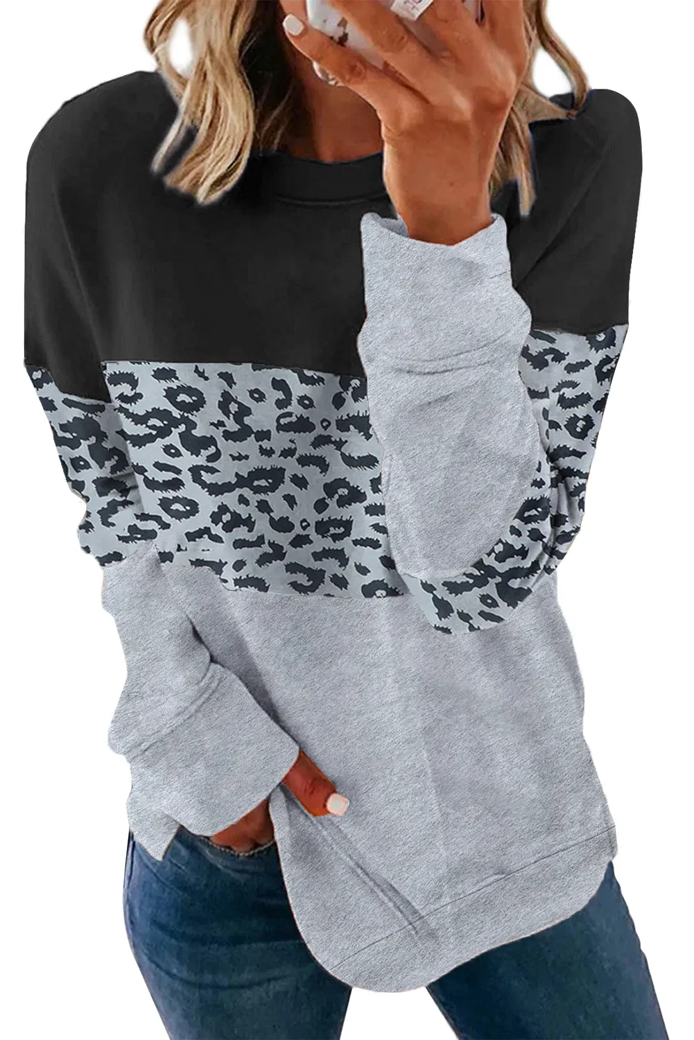 Colorblock Contrast Stitching Sweatshirt with Slits