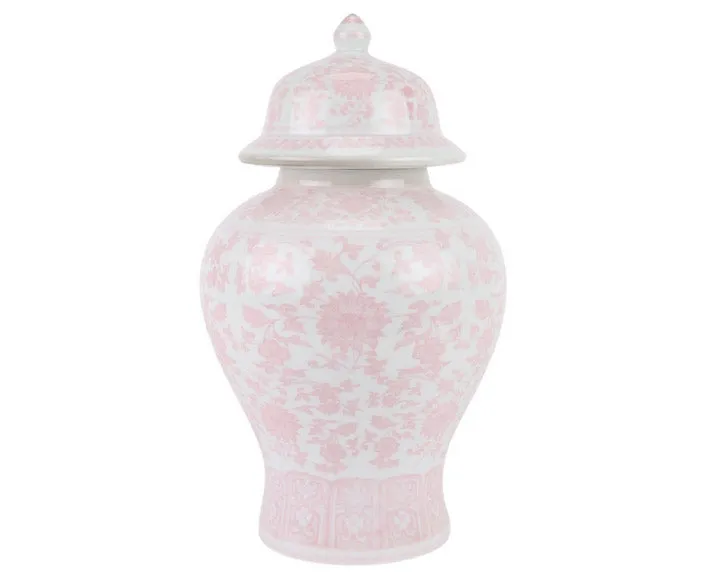 Cottage chic large light pink ginger jar