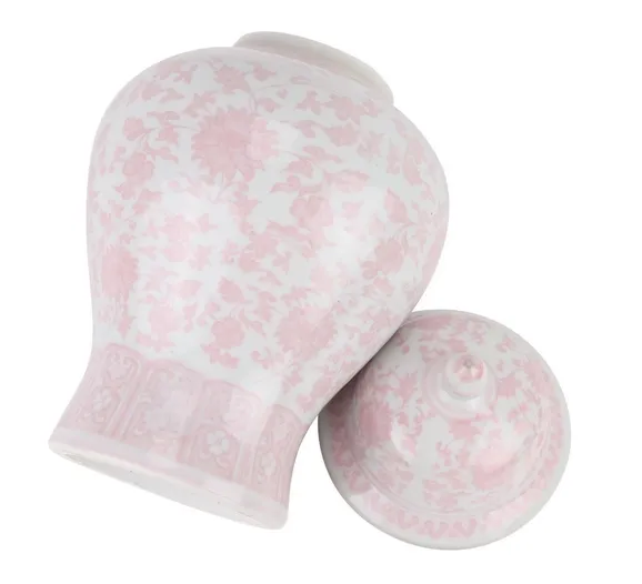 Cottage chic large light pink ginger jar