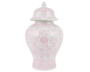 Cottage chic large light pink ginger jar