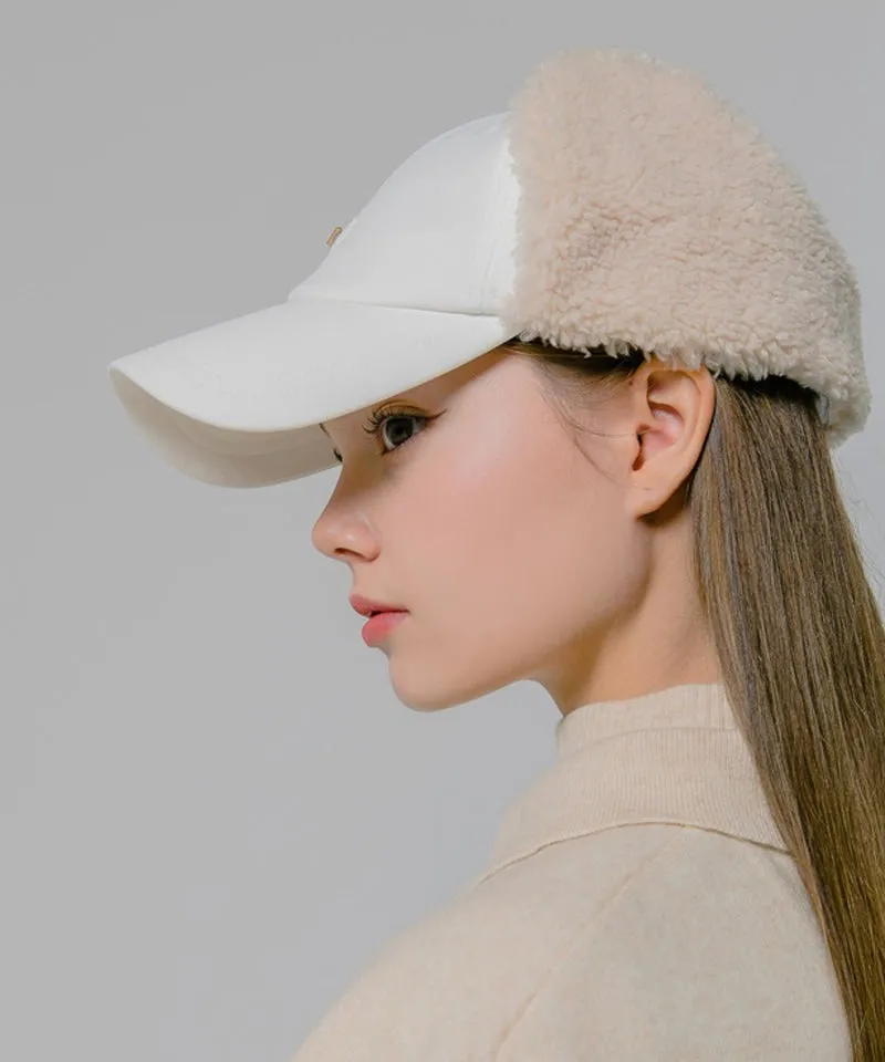 CREVE NINE: Fleece Warm Earmuff Ball Cap - Ivory