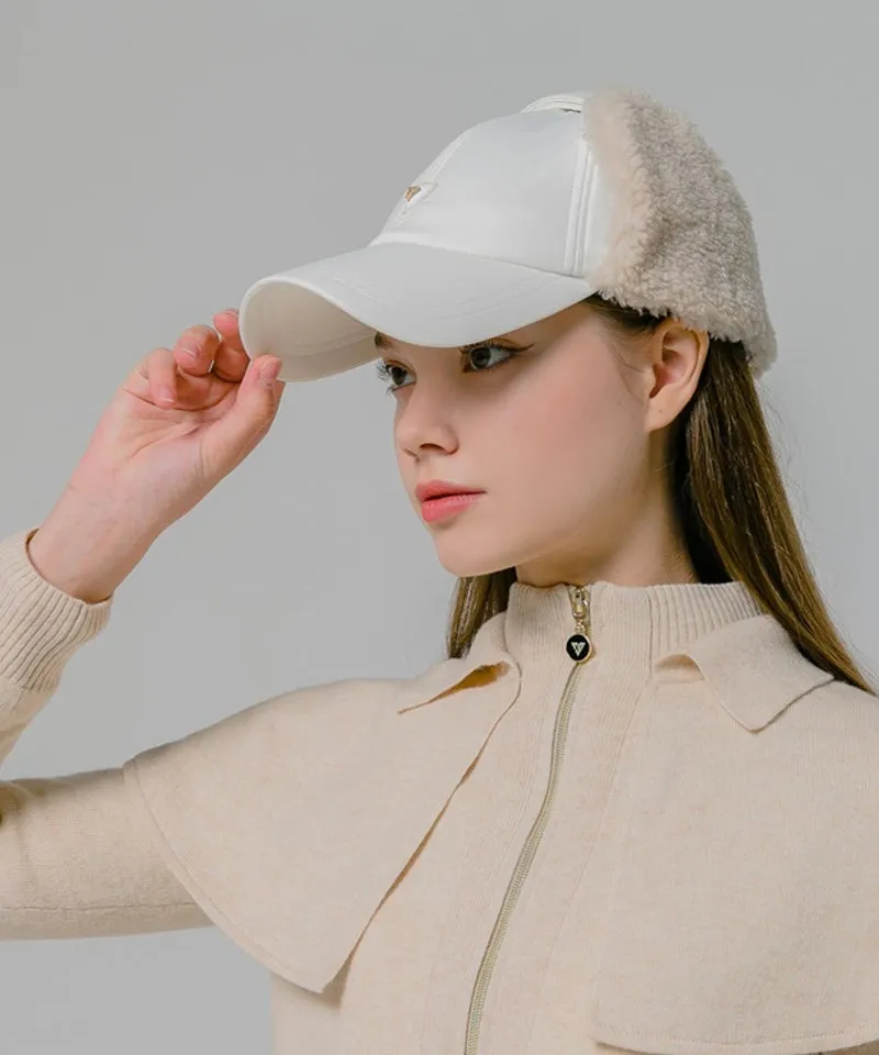 CREVE NINE: Fleece Warm Earmuff Ball Cap - Ivory