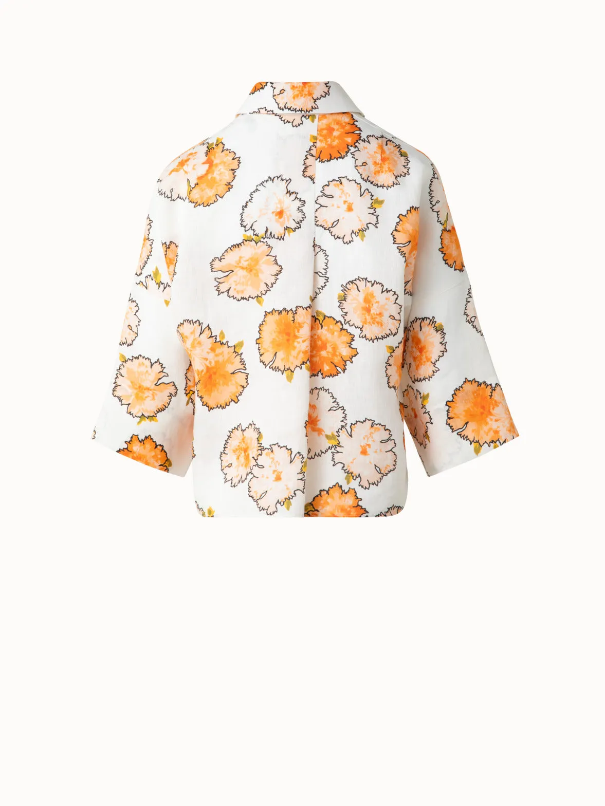 Cropped Linen Kimono Blouse in Carnation Print