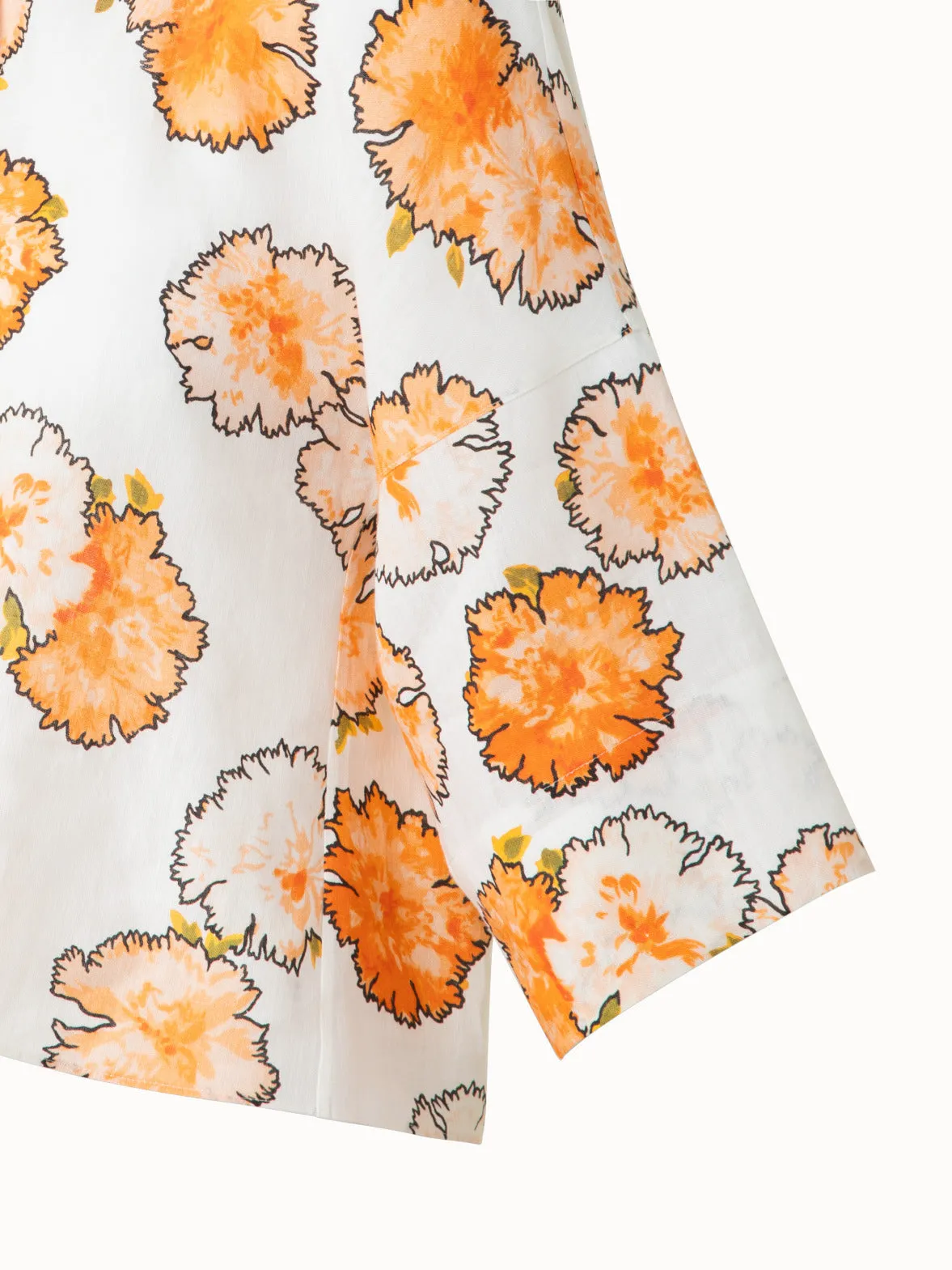 Cropped Linen Kimono Blouse in Carnation Print