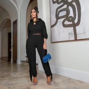 Dalia (Black Fringe Jogger Set)