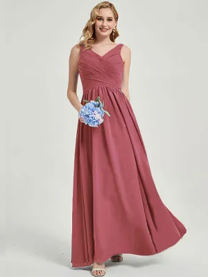 Desert Rose Wide Straps Sleeveless V-Neck Pleated Bridesmaid Dress