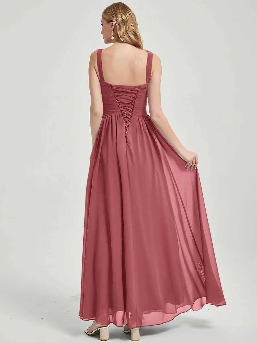 Desert Rose Wide Straps Sleeveless V-Neck Pleated Bridesmaid Dress