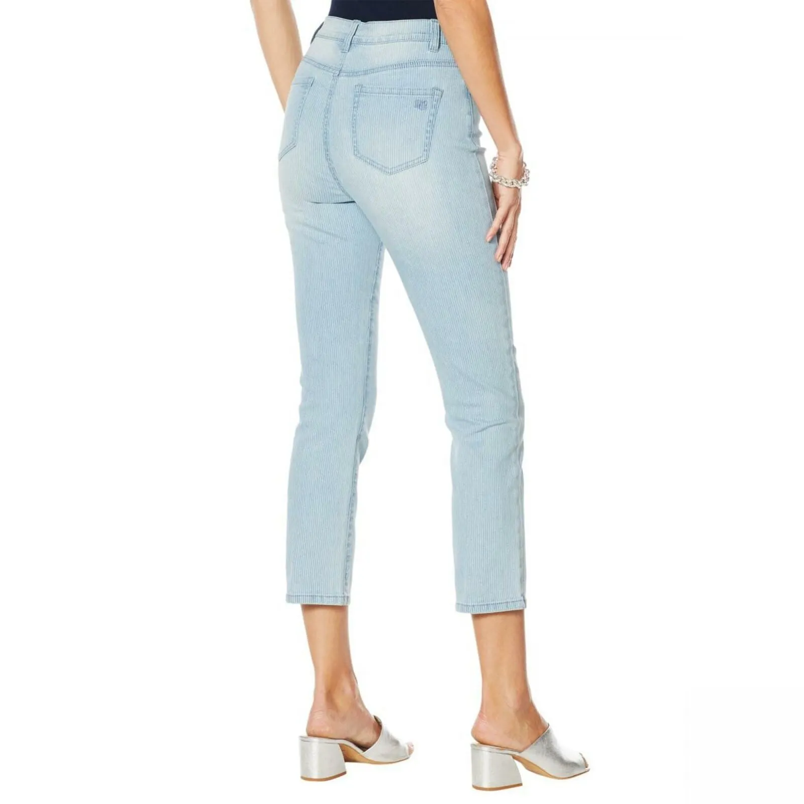 DG2 by Diane Gilman Women's Plus Size Classic Stretch Pinstripe Crop Jeans