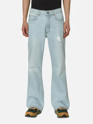 Distressed Denim Woven Pants - Blue