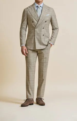 Drago Taupe Flannel S130 Merino Wool Faux Uni with Tonal Windowpane