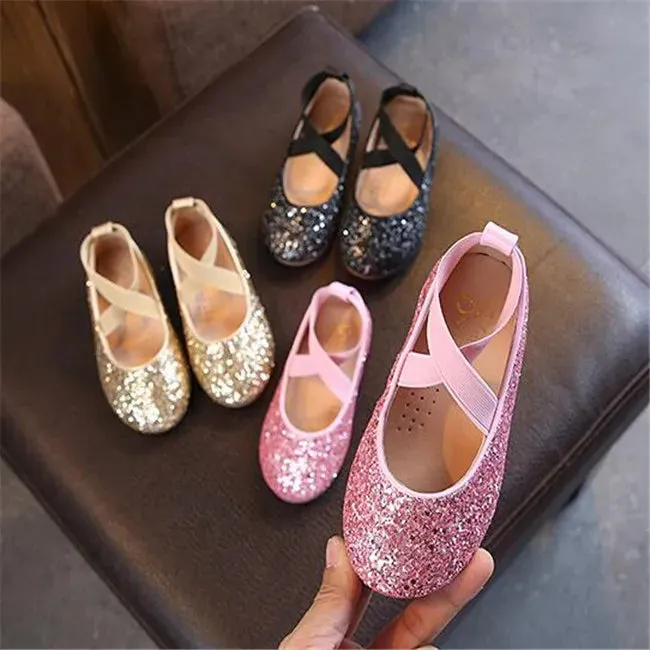 Girls' Sequin Cross-tied Ballet Flats