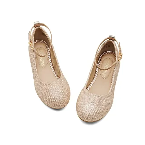 Gold Glitter Ballerina Flats: Dream Pairs Big Kid Sole-Fina-K Shoes