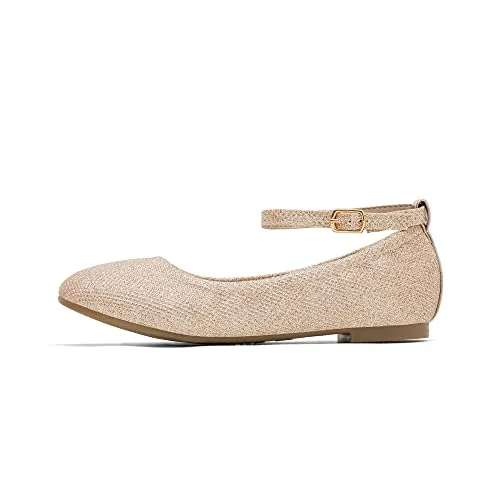 Gold Glitter Ballerina Flats: Dream Pairs Big Kid Sole-Fina-K Shoes