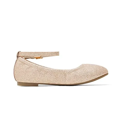 Gold Glitter Ballerina Flats: Dream Pairs Big Kid Sole-Fina-K Shoes
