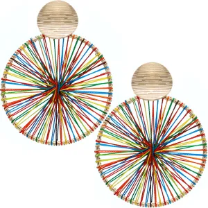 Gold Multicolor Thread String Woven Earrings