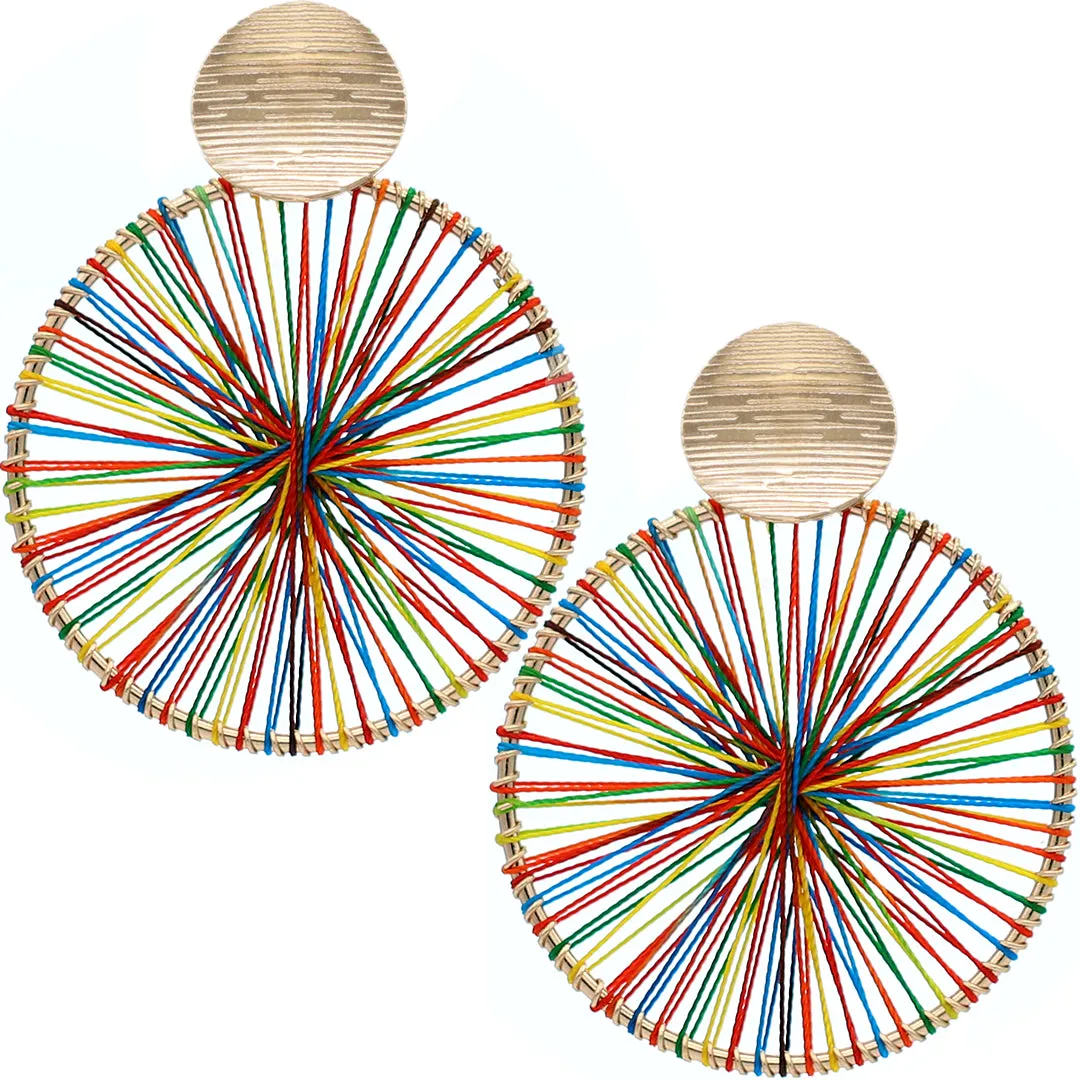 Gold Multicolor Thread String Woven Earrings