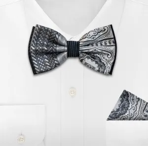 GREY WOVEN BOW TIE & HANKIE SET