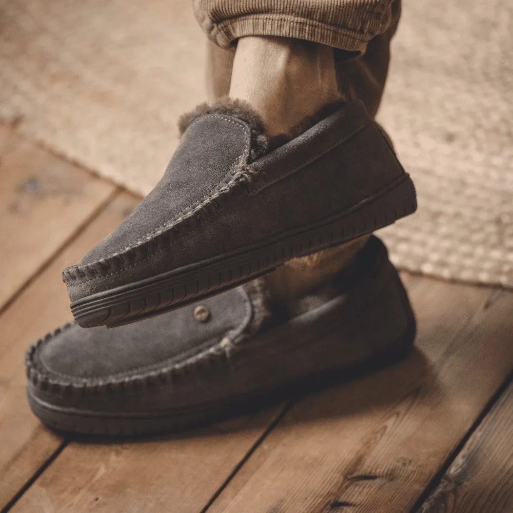 'Grizzly Suede' men's warmlined home slipper - Grey