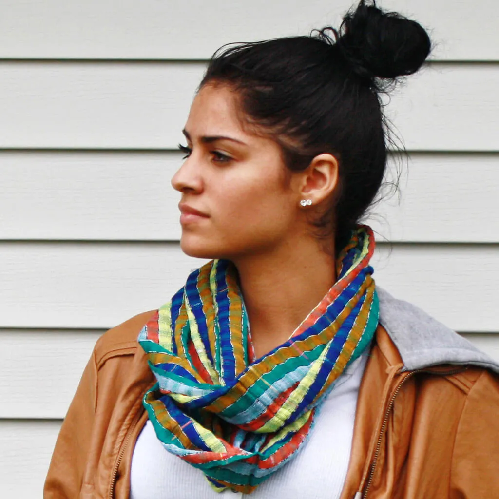 Hand Woven Infinity Scarf | Teal Earthtone