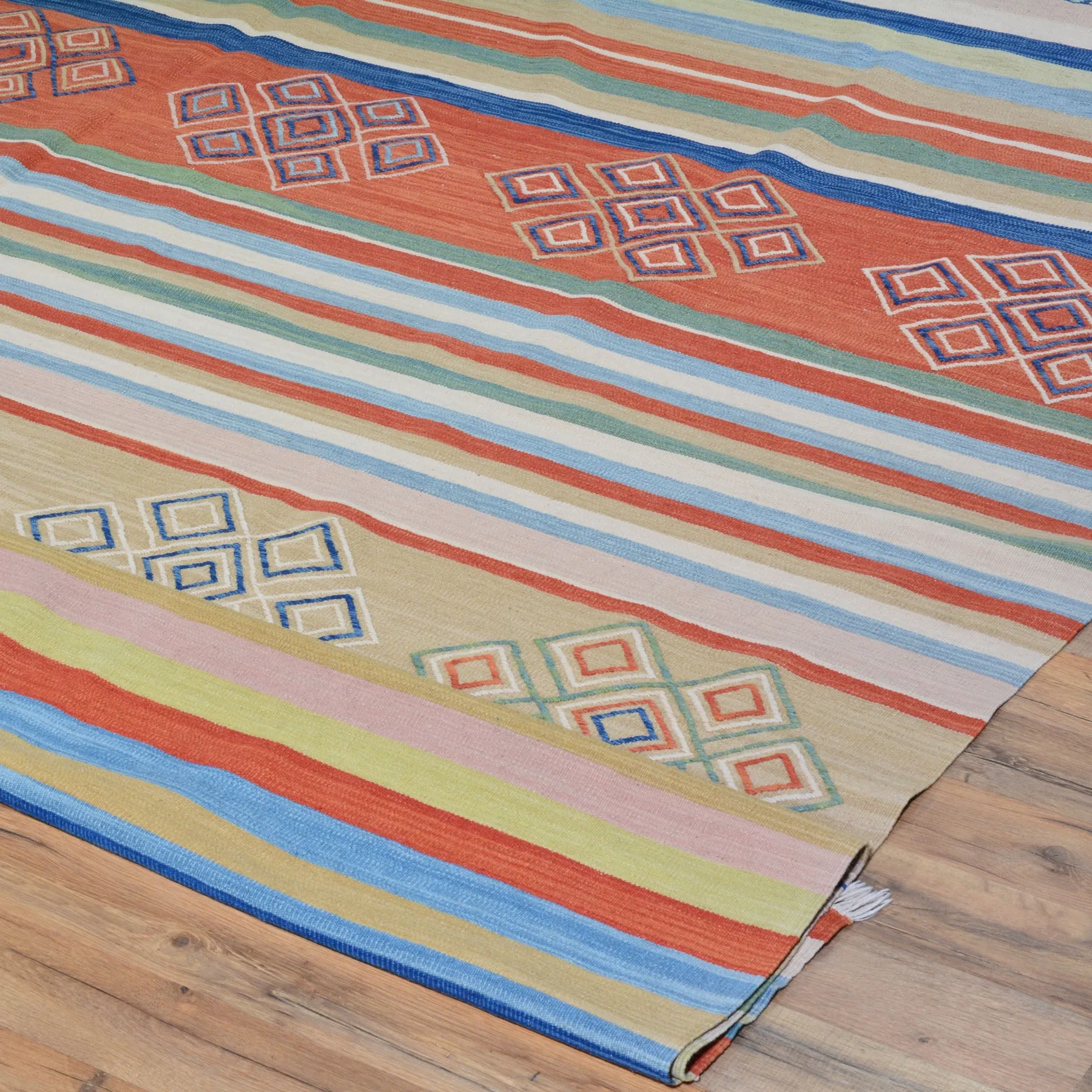 Hand-Woven Oriental Stripes Design Sumak Kilim Handmade Wool (Size 8.3 X 9.11) Cwrsf-6033